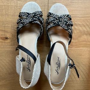 Lucky brand wedges with black tribal print. Like new. Size 8.5